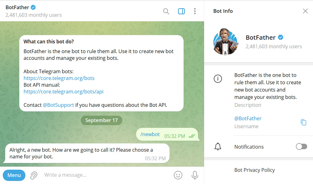 telegram botfather